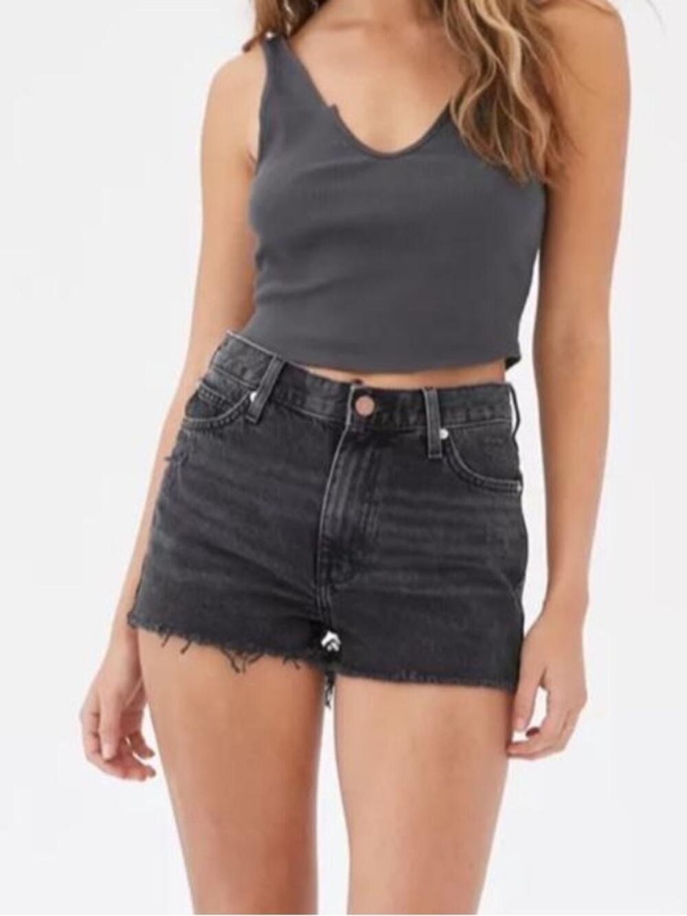 BDG Urban Outfitters Washed Black Girlfriend High Rise Denim Cut Offs